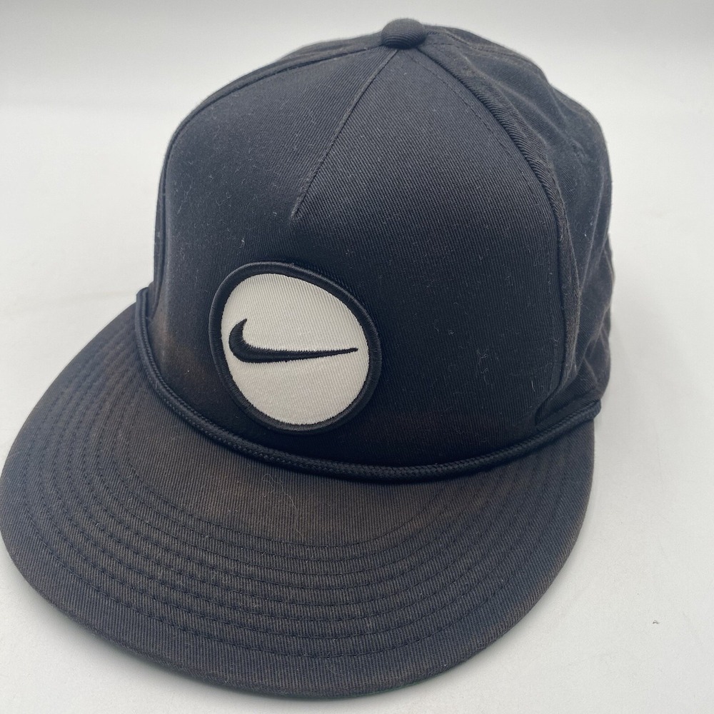 Nike‎ Golf Rope Hat Snapback Faded Black Swoosh Logo Rope Patch Cleaned